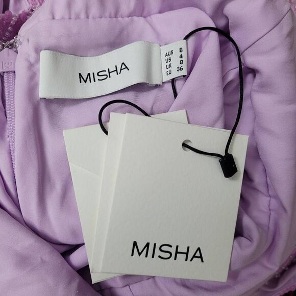 NWT Misha Collection Tia Mini Dress Sz‎ 4 Sleeveless Beaded Sequins V Neck LiLac - Picture 5 of 14